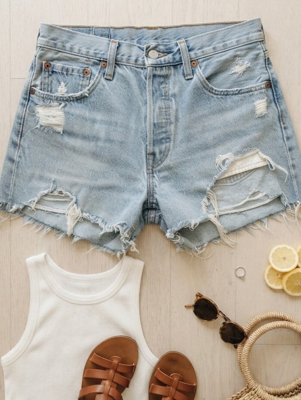 Levis 501s Distressed Cut Off Denim Shorts